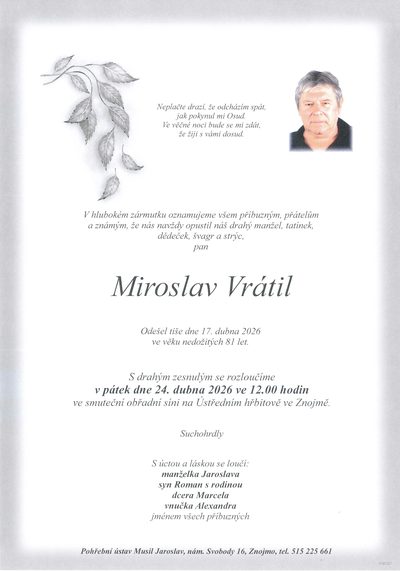Smuteční oznámení – Miroslav Vratil