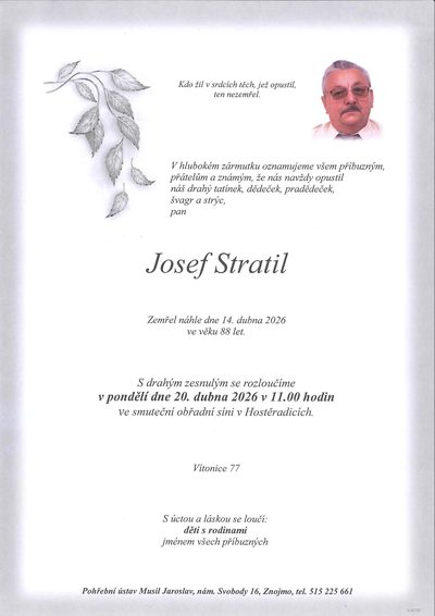 Smuteční oznámení – Josef Stratil