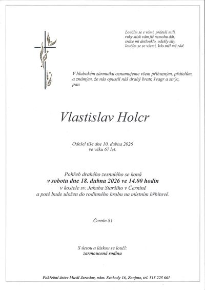 Smuteční oznámení – Vlastislav Holcr