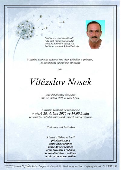 Smuteční oznámení – Vítězslav Nosek