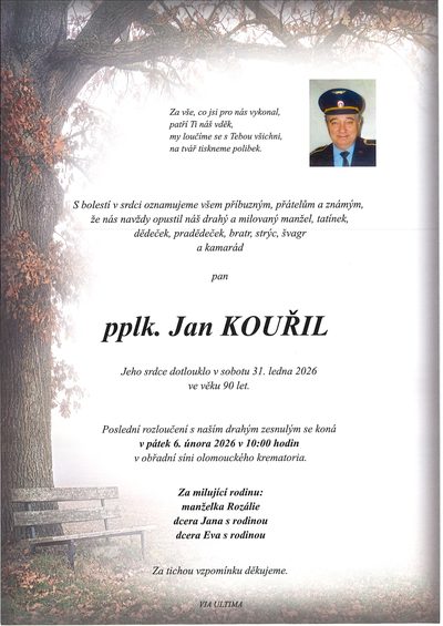 Smuteční oznámení – pplk. Jan Kouřil