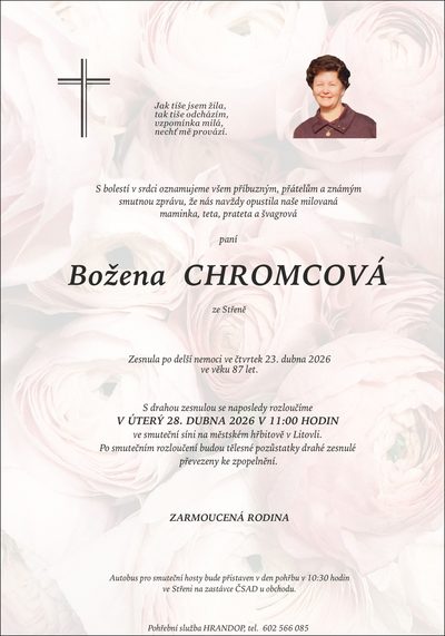 Smuteční oznámení – Božena Chromcová