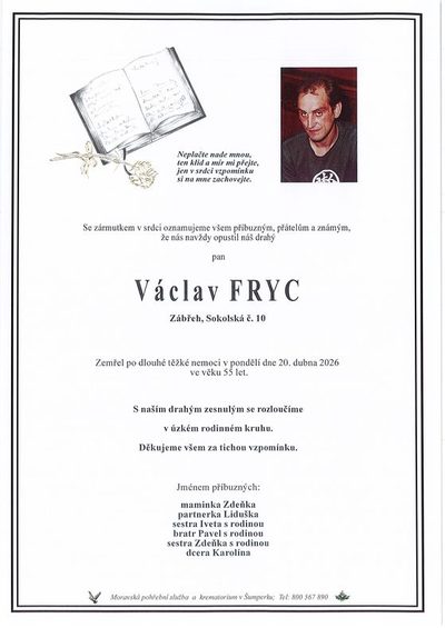 Smuteční oznámení – Václav Fryc
