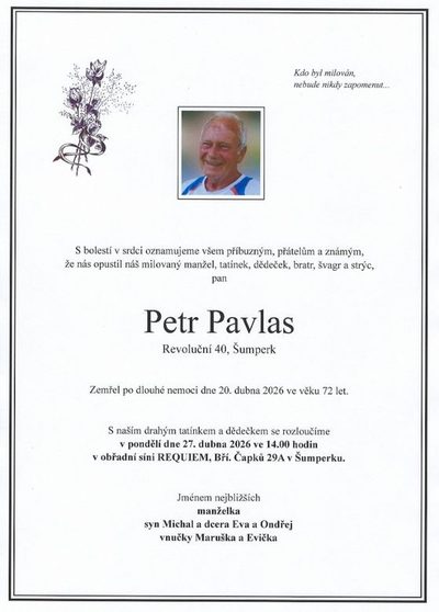 Smuteční oznámení – Petr Pavlas
