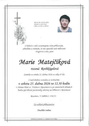 Smuteční oznámení – Marie Matejčíková