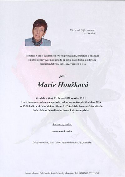 Smuteční oznámení – Marie Houšková
