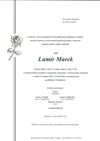 Smuteční oznámení – Lumír Marek