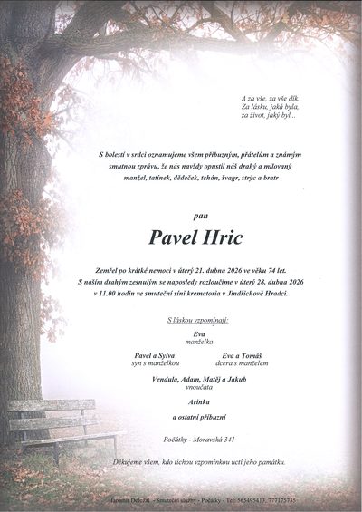 Smuteční oznámení – Pavel Hric