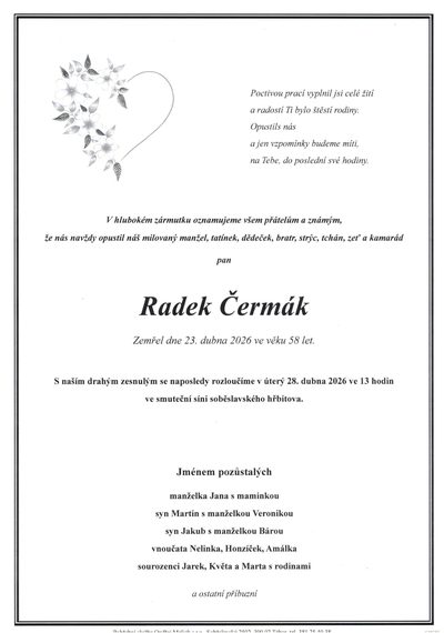 Smuteční oznámení – Radek Čermák