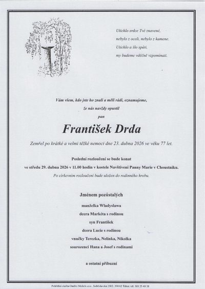Smuteční oznámení – František Drda