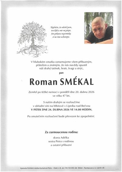 Smuteční oznámení – Roman Smékal