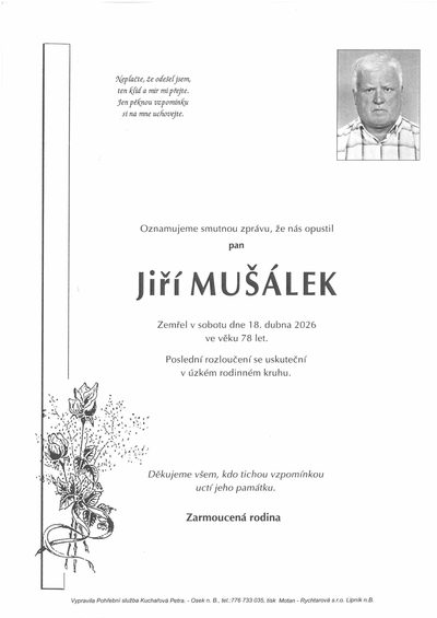 Smuteční oznámení – Jiří Mušálek