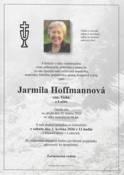 Smuteční oznámení – Jarmila Hoffmannová