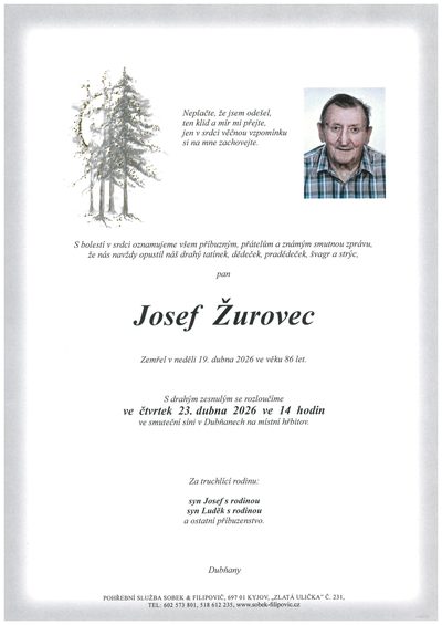 Smuteční oznámení – Josef Zurovec