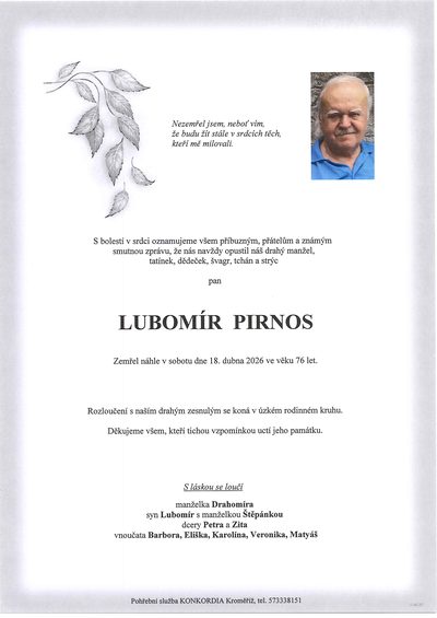 Smuteční oznámení – Lubomír Pirnos