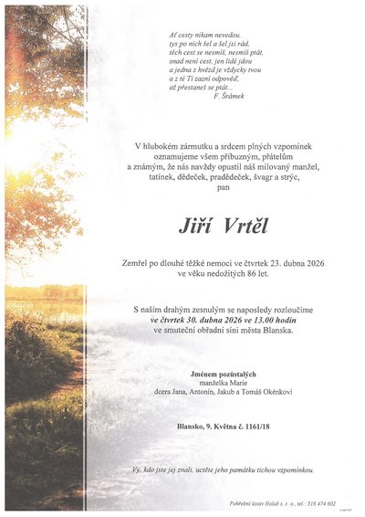 Smuteční oznámení – Jiří Vrtěl
