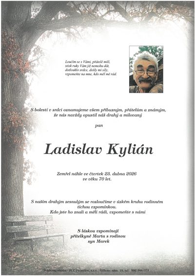 Smuteční oznámení – Ladislav Kylián