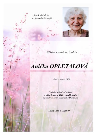 Smuteční oznámení – Anna Opletalová