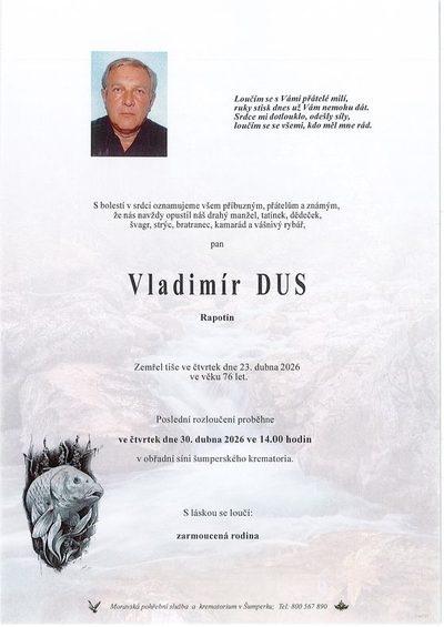 Smuteční oznámení – Vladimir Dus