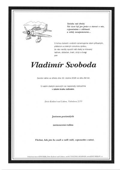 Smuteční oznámení – Vladimír Svoboda