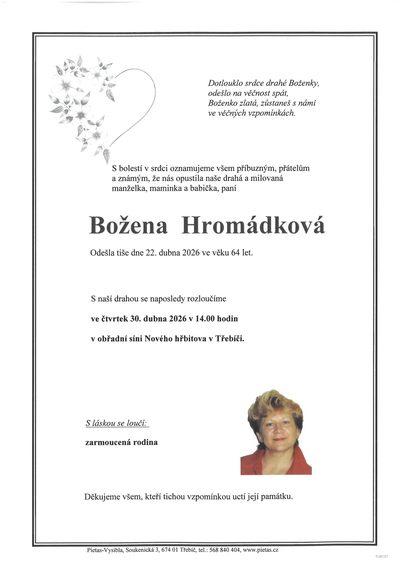 Smuteční oznámení – Božena Hromádková