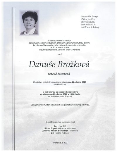 Smuteční oznámení – Danuše Brožková