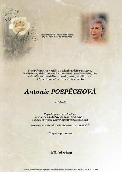 Smuteční oznámení – Antonie Pospěchová