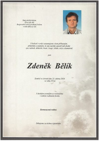 Smuteční oznámení – Zdenék Bělík