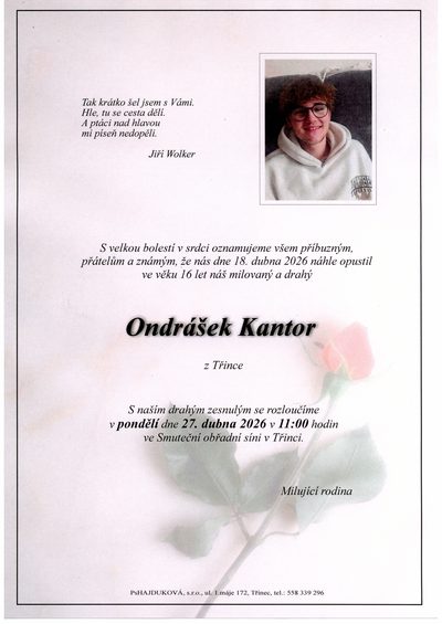 Smuteční oznámení – Ondrášek Kantor