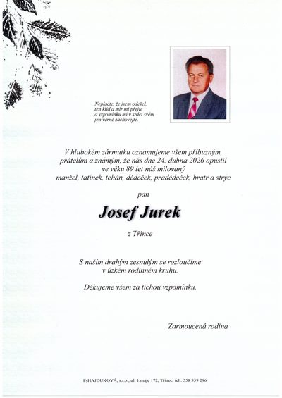 Smuteční oznámení – Josef Jurek