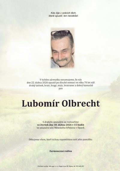 Smuteční oznámení – Lubomír Olbrecht