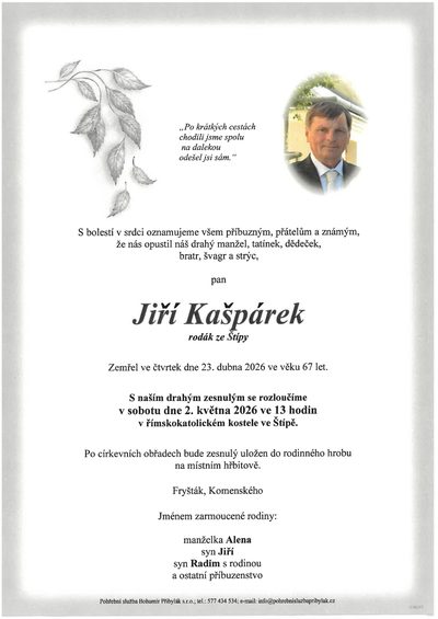 Smuteční oznámení – Jiří Kašpárek