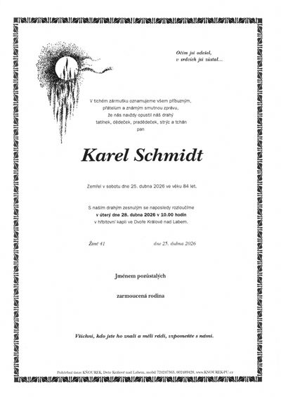 Smuteční oznámení – Karel Schmidt