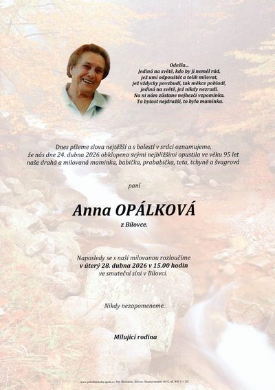 Smuteční oznámení – Anna Opálková