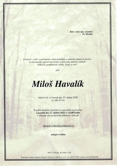 Smuteční oznámení – Miloš Havalík