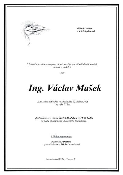 Smuteční oznámení – Václav Mašek