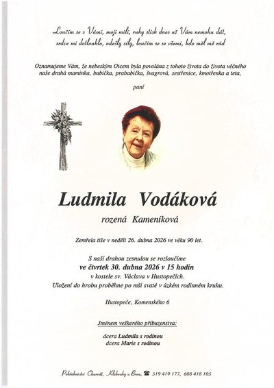 Smuteční oznámení – Ludmila Vodáková