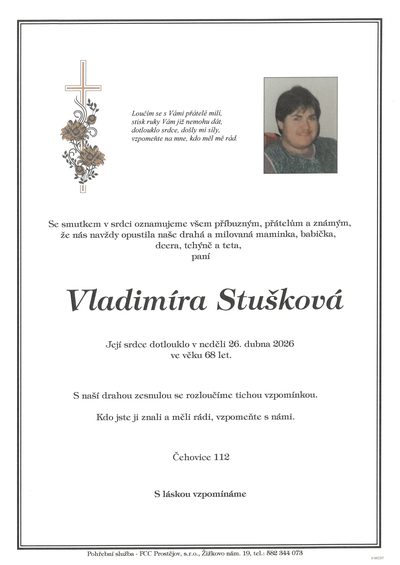 Smuteční oznámení – Vladimíra Stušková