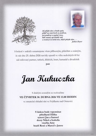 Smuteční oznámení – Jan Kukuczka