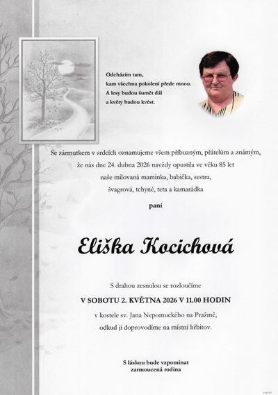 Smuteční oznámení – Eliška Kocichová