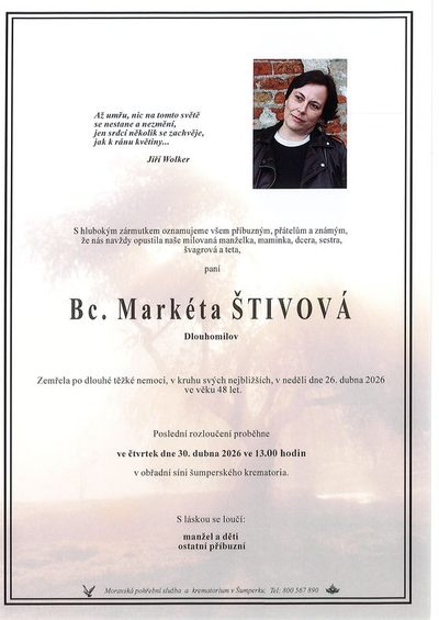 Smuteční oznámení – Markéta Štivová