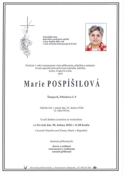 Smuteční oznámení – Marie Pospíšilová
