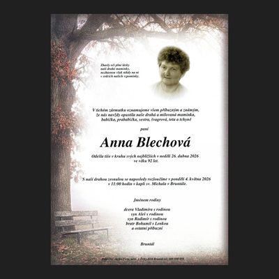 Smuteční oznámení – Anna Blechová