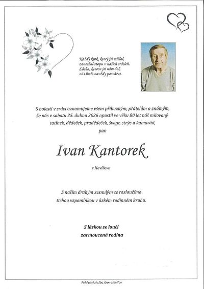Smuteční oznámení – Ivan Kantorek