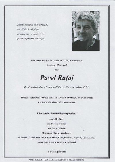 Smuteční oznámení – Pavel Rafaj
