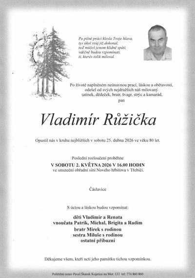Smuteční oznámení – Vladimir Růžička