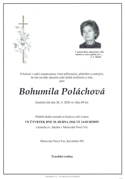 Smuteční oznámení – Bohumila Poláchová
