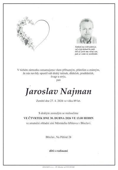 Smuteční oznámení – Jaroslav Najman