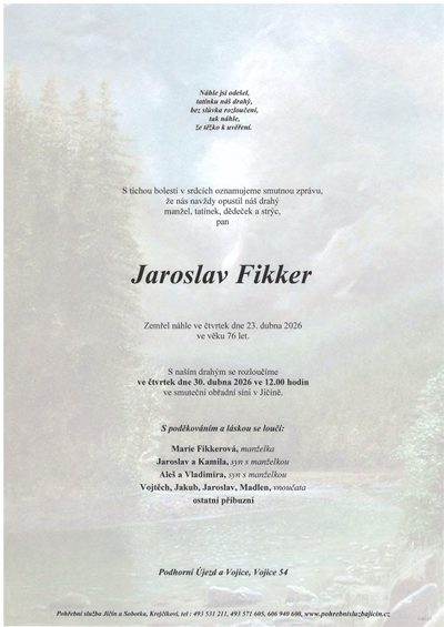 Smuteční oznámení – Jaroslav Fikker