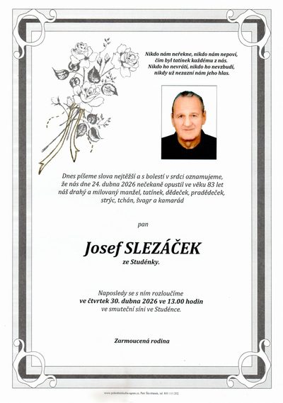 Smuteční oznámení – Josef Slezáček